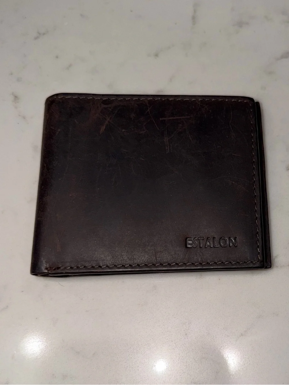 ESTALON Men's Dark Brown Leather Card & Key Wallet